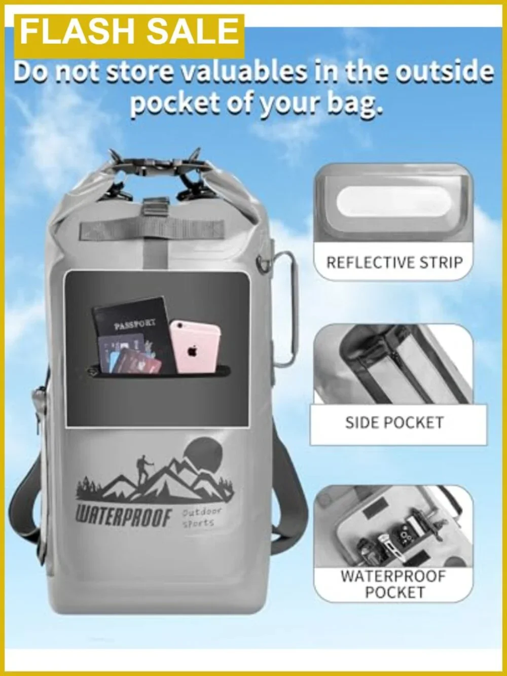 Waterproof Dry Bag Backpack 20L Floating Sack for Kayak Hiking